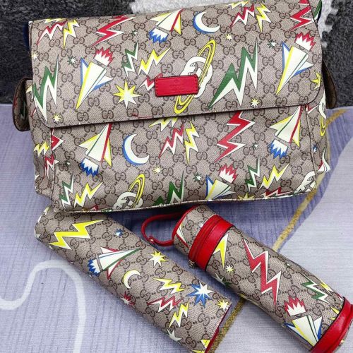Canvas and split leather baby diaper bag + nursing bottle bag+ cushion, AAA, no box,diaper bag size  40x26x14cm,B98-73