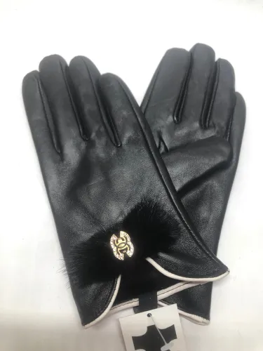 Women's fur leather gloves, with box