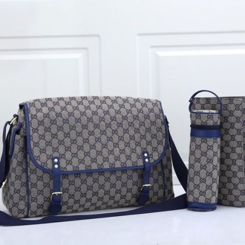 Canvas and split leather baby diaper bag + nursing bottle bag+ cushion, AAA, no box,diaper bag size  42x31x14cm,B98-34