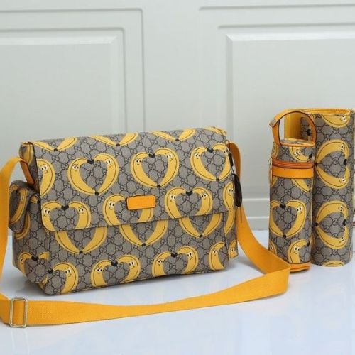 Canvas and split leather baby diaper bag + nursing bottle bag+ cushion, AAA, no box,diaper bag size  40x29x16cm,B98-31