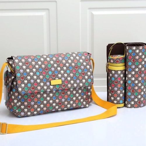 Canvas and split leather baby diaper bag + nursing bottle bag+ cushion, AAA, no box,diaper bag size  40x29x16cm,B98-30