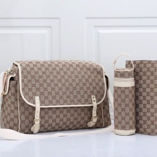 Canvas and split leather baby diaper bag + nursing bottle bag+ cushion, AAA, no box,diaper bag size  42x31x14cm,B98-36
