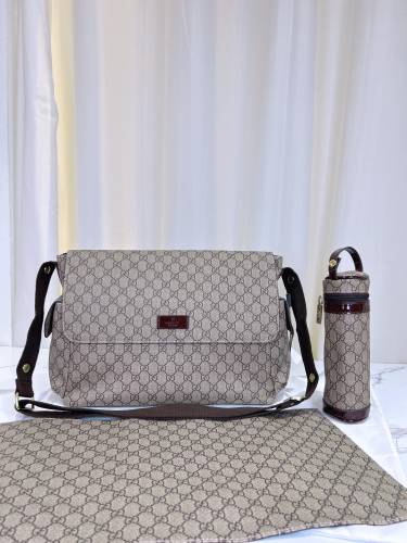 Canvas and split leather baby diaper bag + nursing bottle bag+ cushion, AAA, no box,diaper bag size  40x29x16cm,B98-24