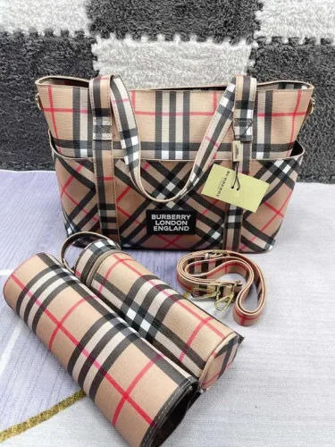 Canvas and split leather baby diaper bag + nursing bottle bag+ cushion, AAA, no box,diaper bag size  32x29x17cm,B98-46