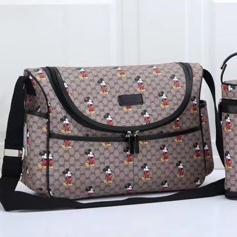 Canvas and split leather baby diaper bag + nursing bottle bag+ cushion, AAA, no box,diaper bag size  40x30x14cm,B98-26