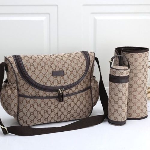 Canvas and split leather baby diaper bag + nursing bottle bag+ cushion, AAA, no box,diaper bag size  40x30x14cm,B98-25