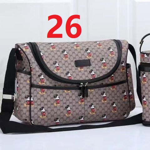 Canvas and split leather baby diaper bag + nursing bottle bag+ cushion, AAA, no box,diaper bag size  40x30x14cm,B98-26