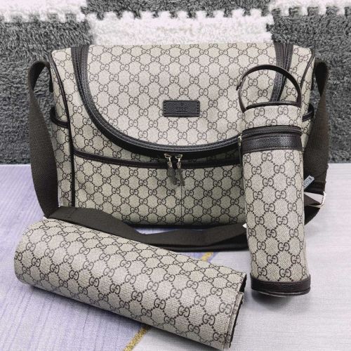 Canvas and split leather baby diaper bag + nursing bottle bag+ cushion, AAA, no box,diaper bag size  40x26x14cm,B98-78-81