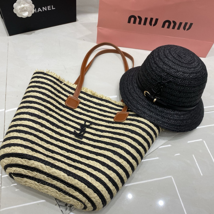 Fashion hat 🏖️➕ straw bag ⛱️ set  ,no box. HX40-49-52