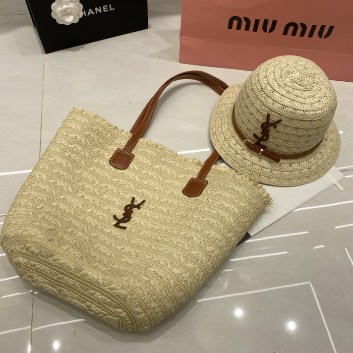 Fashion hat 🏖️➕ straw bag ⛱️ set  ,no box. HX40-49-52
