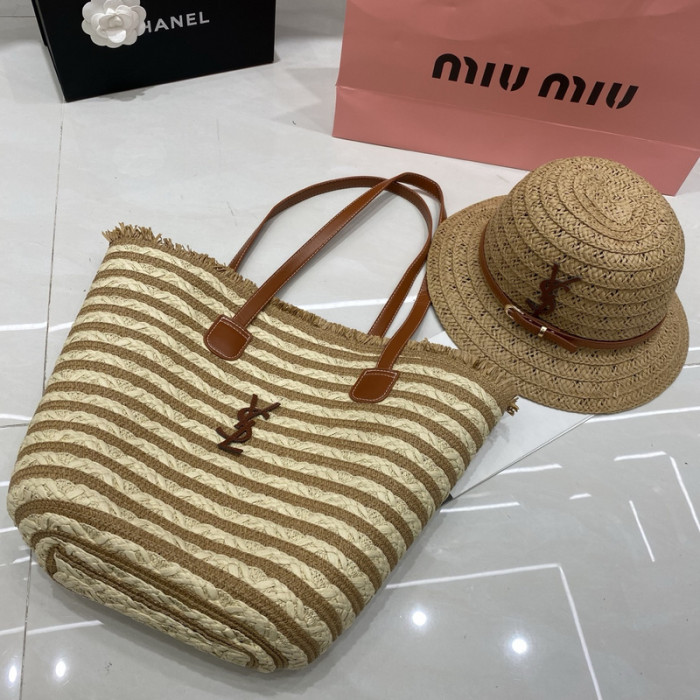Fashion hat 🏖️➕ straw bag ⛱️ set  ,no box. HX40-49-52