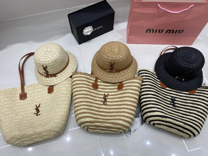 Fashion hat 🏖️➕ straw bag ⛱️ set  ,no box. HX40-49-52