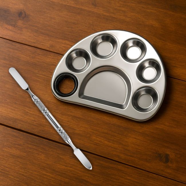 Metal Mixing Palette with Dual-End Spatula