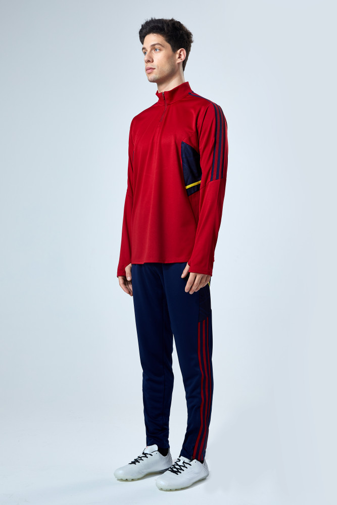 Adult Half-Zip Training Top and Pants Set Purplish red #B201