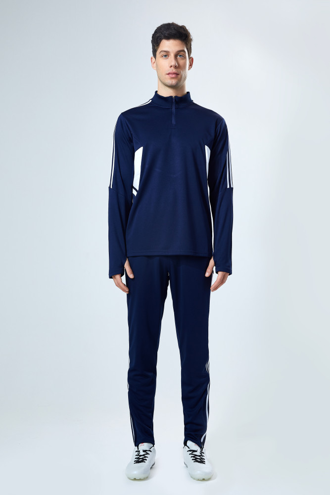 Adult Half-Zip Training Top and Pants Set Dark Blue #B201