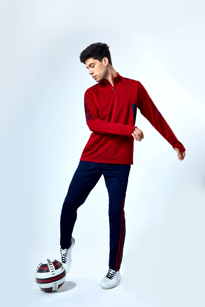 Adult Half-Zip Training Top and Pants Set Purplish red #B201
