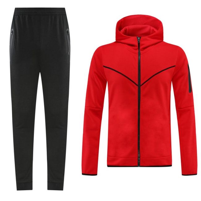 Adult Half-Zip Sports Hoodie and Pants Set Red