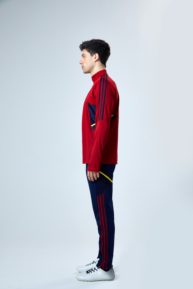 Adult Half-Zip Training Top and Pants Set Purplish red #B201