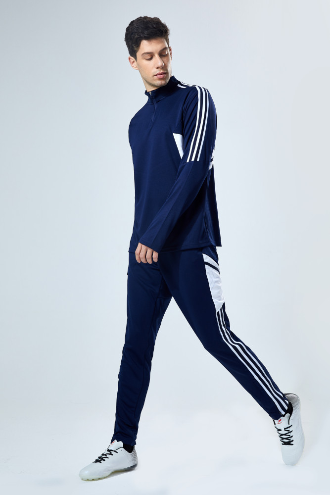 Adult Half-Zip Training Top and Pants Set Dark Blue #B201