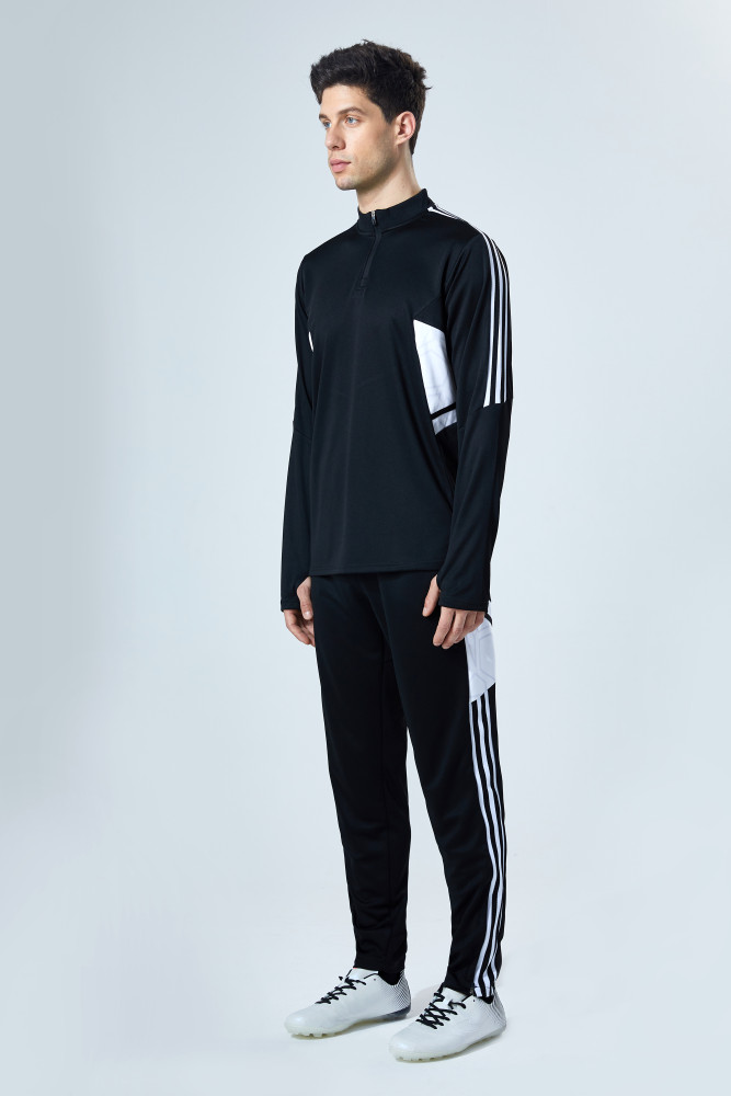Adult Half-Zip Training Top and Pants Set Black #B201