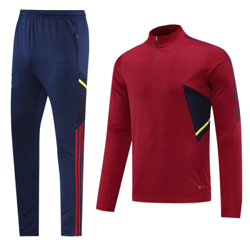 Adult Half-Zip Training Top and Pants Set Purplish red #B201