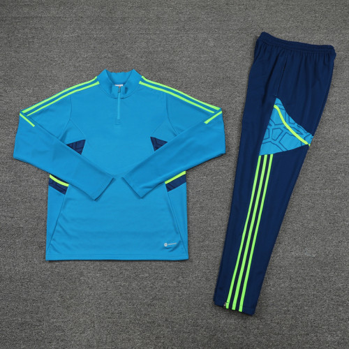 Adult Half-Zip Training Top and Pants Set Lake blue #B201