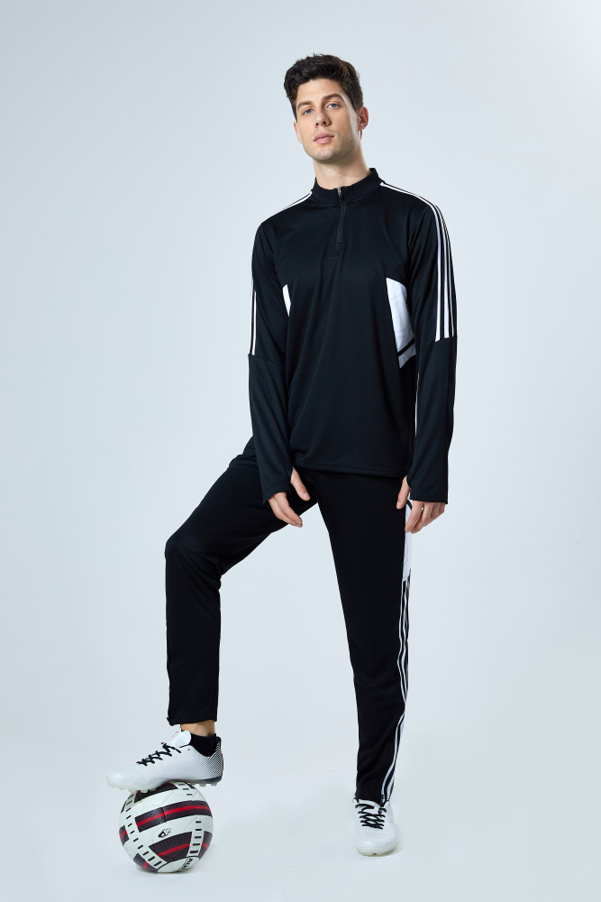 Adult Half-Zip Training Top and Pants Set Black #B201