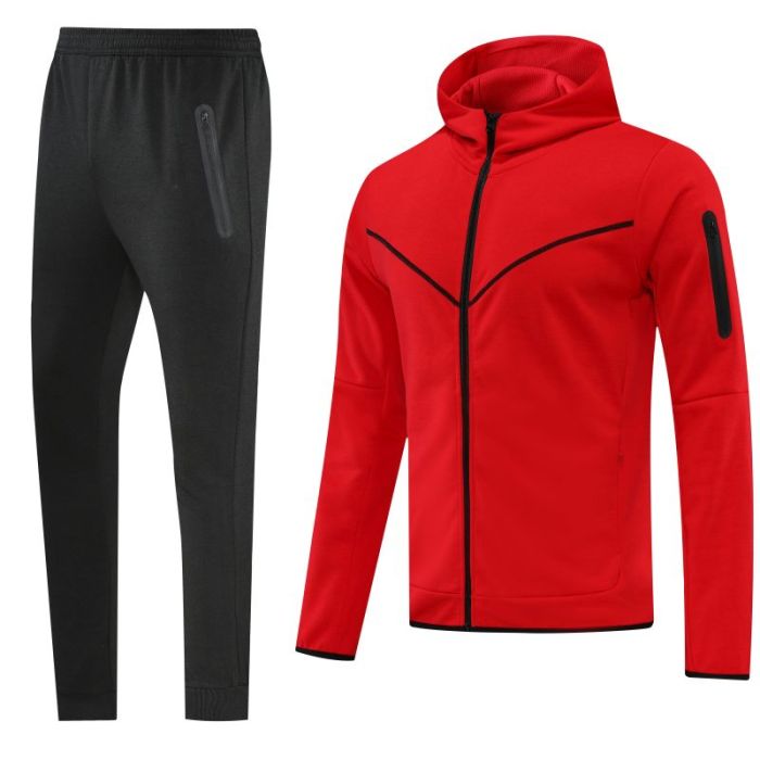 Adult Half-Zip Sports Hoodie and Pants Set Red
