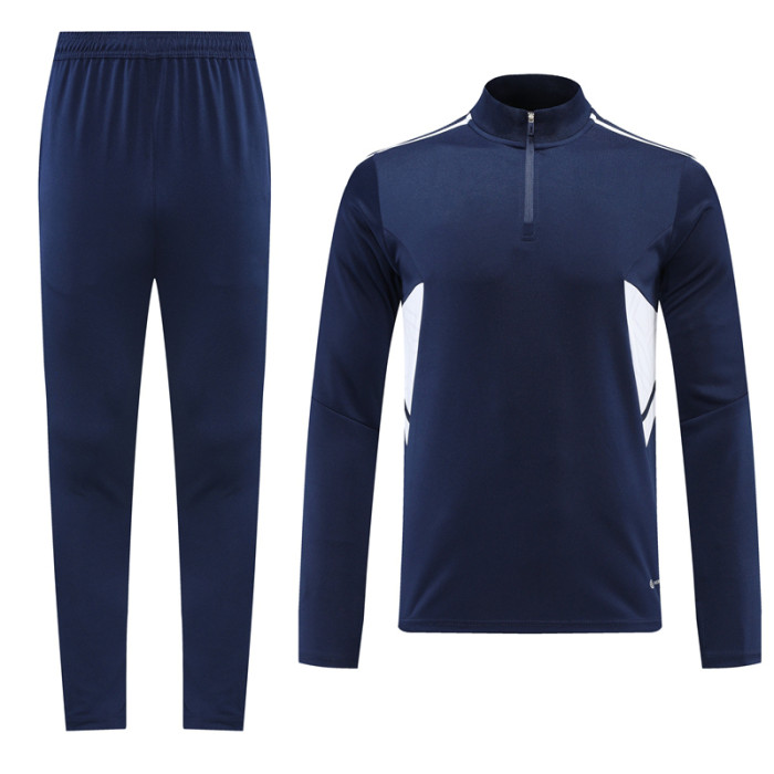 14 Sets Adult Half-Zip Training Top and Pants Set Dark Blue #B201