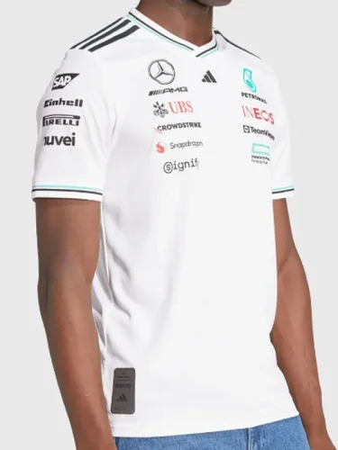 2025 Fl Mercedes White T-Shirts Racing Suit(圆领)