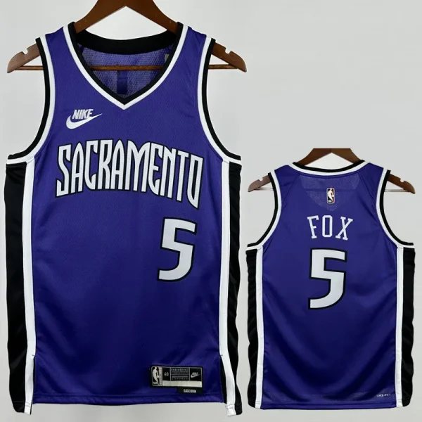 24-25 KINGS FOX #5 Purple Retro Top Quality Hot Pressing NBA Jersey(V领）