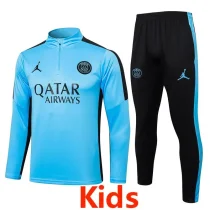 23-24 PSG Jordan Light Blue Kids Half Pull Tracksuit #E788 (童装)(半拉链)