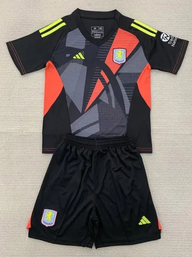 24-25 Aston Villa Black GoalKeeper Kids Soccer Jersey