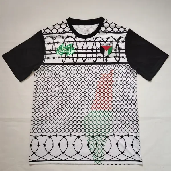 Palestina FC Grey Black Retro Soccer Jersey*铁丝网
