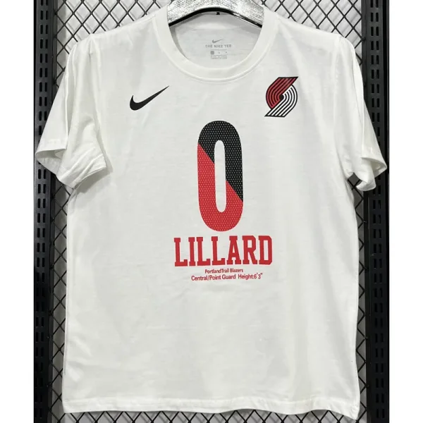 T187 Trail Blazers LILLARD #0 White High Quality Casual T-Shirt