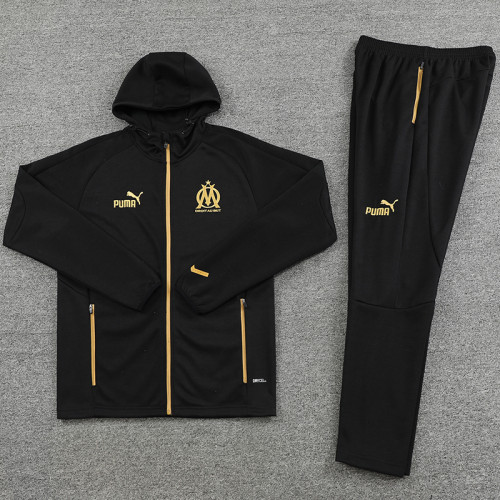 23-24 Marseille Black Hoodie Jacket Tracksuit