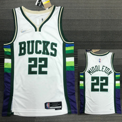 21-22 Bucks MIDDL ETON #22 White City Edition Top Quality Hot Pressing NBA Jersey
