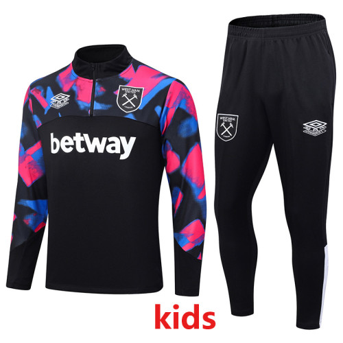 2023 West Ham Black Kids Half Pull Tracksuit (童装) (半拉链)