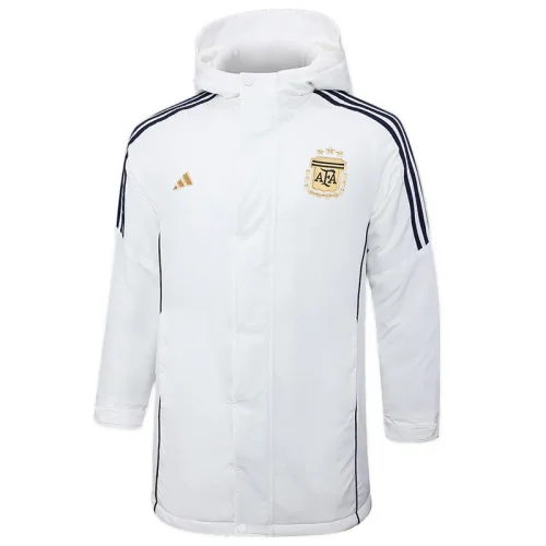 24-25 Argentina White Hooded Windbreaker Fabric Cotton Coat #G183(金标)