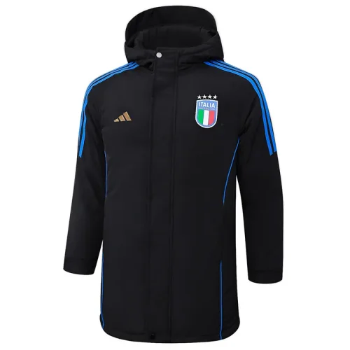 24-25 Italy Black Hooded Windbreaker Fabric Cotton Coat #G224