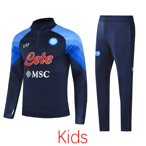 2022 Napoli Dark blue Kids Half Pull Tracksuit (童装) (半拉链)
