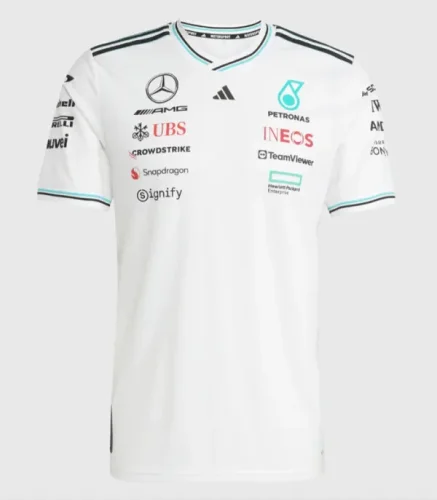 2025 Fl Mercedes White T-Shirts Racing Suit(圆领)