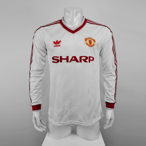 1986 Man Utd White Long Sleeve Retro Soccer Jersey 长袖