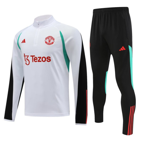 23-24 Man Utd White Green Half Pull Tracksuit (半拉链)