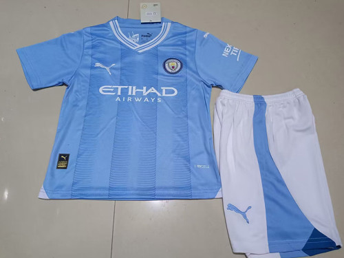 23-24 Man City Home Kids Soccer Jersey