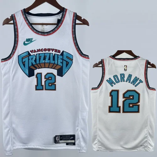 24-25 Grizzlies MORANT #12 White Retro Top Quality Hot Pressing NBA Jersey