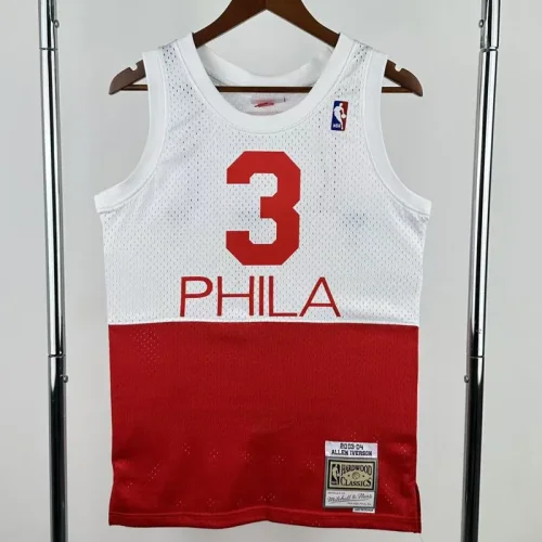 2003-04 76ERS IVERSON #3 White Red Retro Top Quality Hot Pressing NBA Jersey