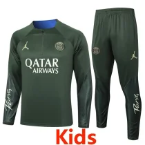 23-24 PSG Jordan Dark Green Kids Half Pull Tracksuit #E791 (童装)(半拉链)