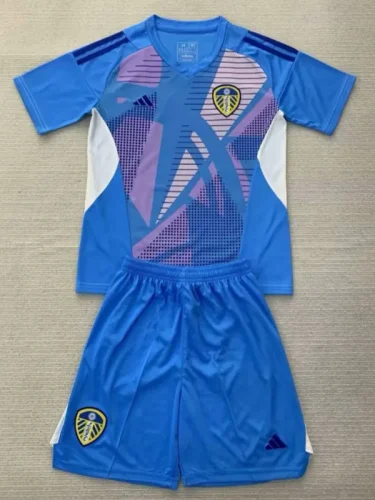24-25 Leeds United Lake blue GoalKeeper Kids Soccer Jersey