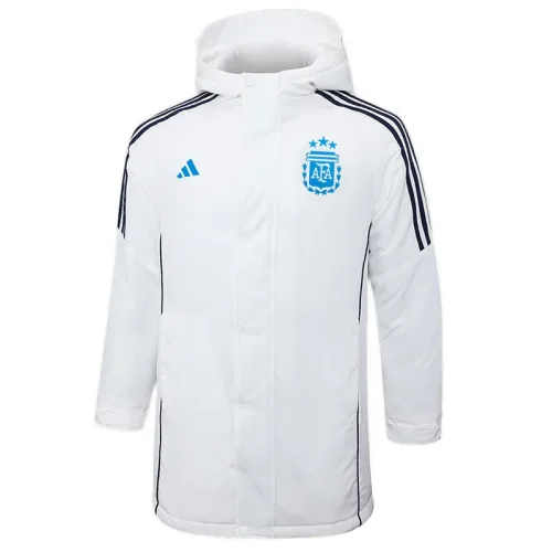 24-25 Argentina White Hooded Windbreaker Fabric Cotton Coat #G182(蓝标)